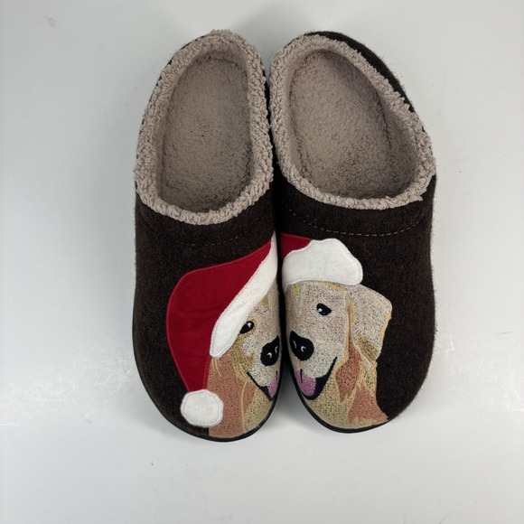 L.L.Bean Daybreak Scuff Women's 8M Black Wool Clog Slipper Dog Motif House Shoes - Picture 7 of 16